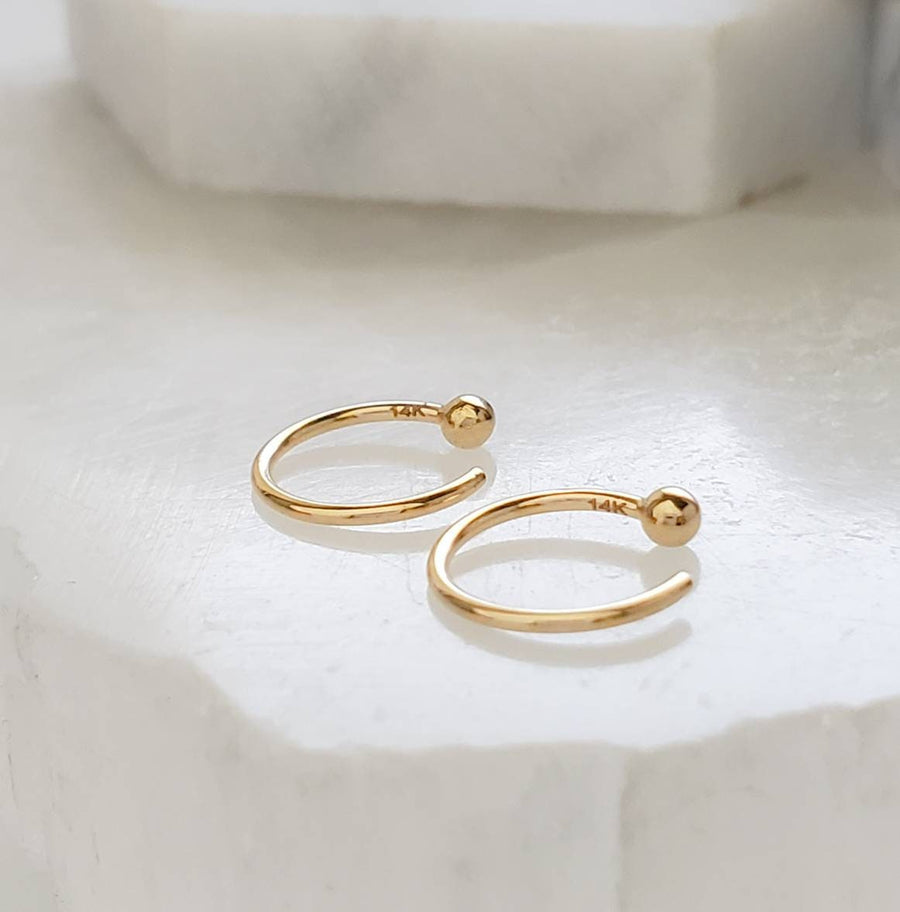 14k Gold Hug Hoops • 20g • Thin Ball Hoops • Open Ball Hoop • Modern Hoops • Dainty Hug Hoops • Delicate Open Hoops • Nose Hoop • Earrings