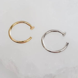 14K Yellow gold Nose Hoop, available in yellow or white gold 20g or 18g on white background