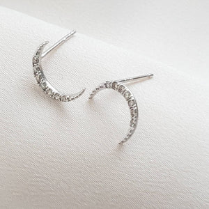 Diamond & 14k Gold Crescent Moon Studs • Genuine Diamond Earrings • Fine Jewelry • Delicate Crescent Studs • Celestial