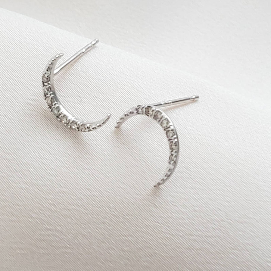 Diamond & 14k Gold Crescent Moon Studs • Genuine Diamond Earrings • Fine Jewelry • Delicate Crescent Studs • Celestial