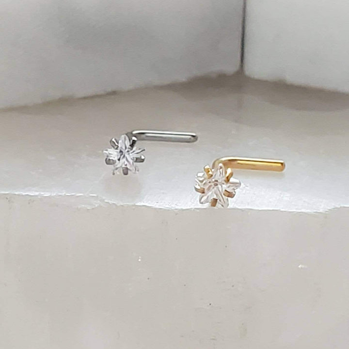 Star CZ Diamond L Bend Nose Stud • 18g or 20g • 316L Surgical Steel • Gold • Delicate Nose Stud • Dainty Stud • Star Shape • Body Jewelry