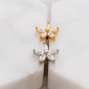 Diamond CZ Flower Stud • Marquise Stones • Internally Threaded Flat Back • Labret • Cartilage • Body Jewelry • 316L Surgical Steel • 16g