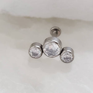 3 Diamond CZ Stud Crescent • Threadless Push in Flat Back • Labret • Monroe • Cartilage • Lip • Body Jewelry • Implant Grade Titanium • 18g