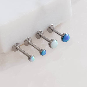 Opal Studs Bezel Set • Push In Flat Back Studs • 20g Earrings • Body Jewelry • Blue or White Opals • Tiny Studs • Delicate Piercing Jewelry