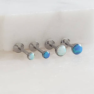 Opal Studs Bezel Set • Push In Flat Back Studs • 20g Earrings • Body Jewelry • Blue or White Opals • Tiny Studs • Delicate Piercing Jewelry