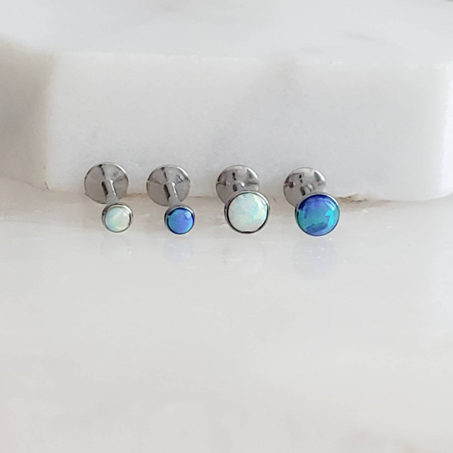 Opal Studs Bezel Set • Push In Flat Back Studs • 20g Earrings • Body Jewelry • Blue or White Opals • Tiny Studs • Delicate Piercing Jewelry