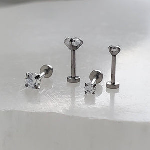 Tiny Diamond CZ Flat Back Studs • Threadless • Lobe • Labret • Monroe • Cartilage • Lip • Body Jewelry • Implant Grade Titanium • 18g