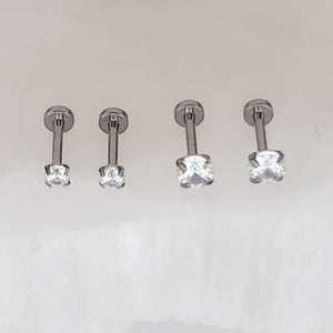 Tiny Diamond CZ Flat Back Studs • Threadless • Lobe • Labret • Monroe • Cartilage • Lip • Body Jewelry • Implant Grade Titanium • 18g