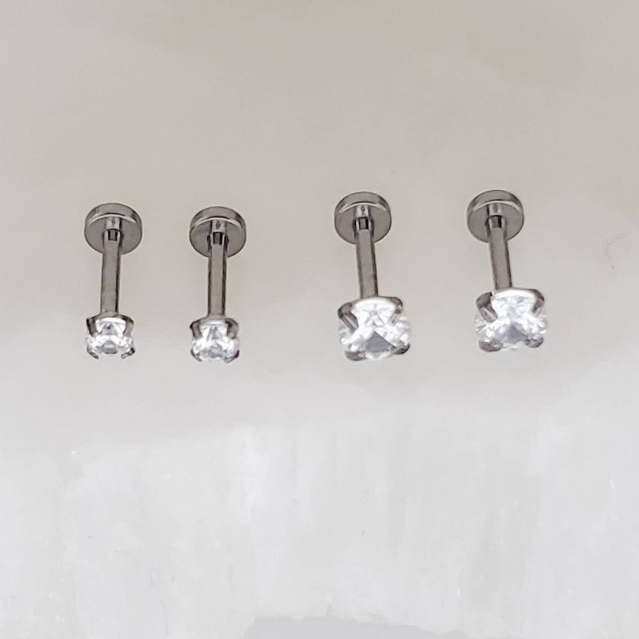 Tiny Diamond CZ Flat Back Studs • Threadless • Lobe • Labret • Monroe • Cartilage • Lip • Body Jewelry • Implant Grade Titanium • 18g