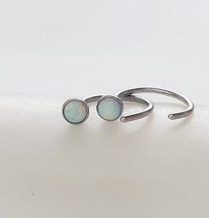 Delicate Opal Hug Hoops • Titanium • 20 Gauge • Thin Opal Hoops • Bezel Set • Modern Hoop Earrings • Tiny Hug Hoops • Delicate Earrings