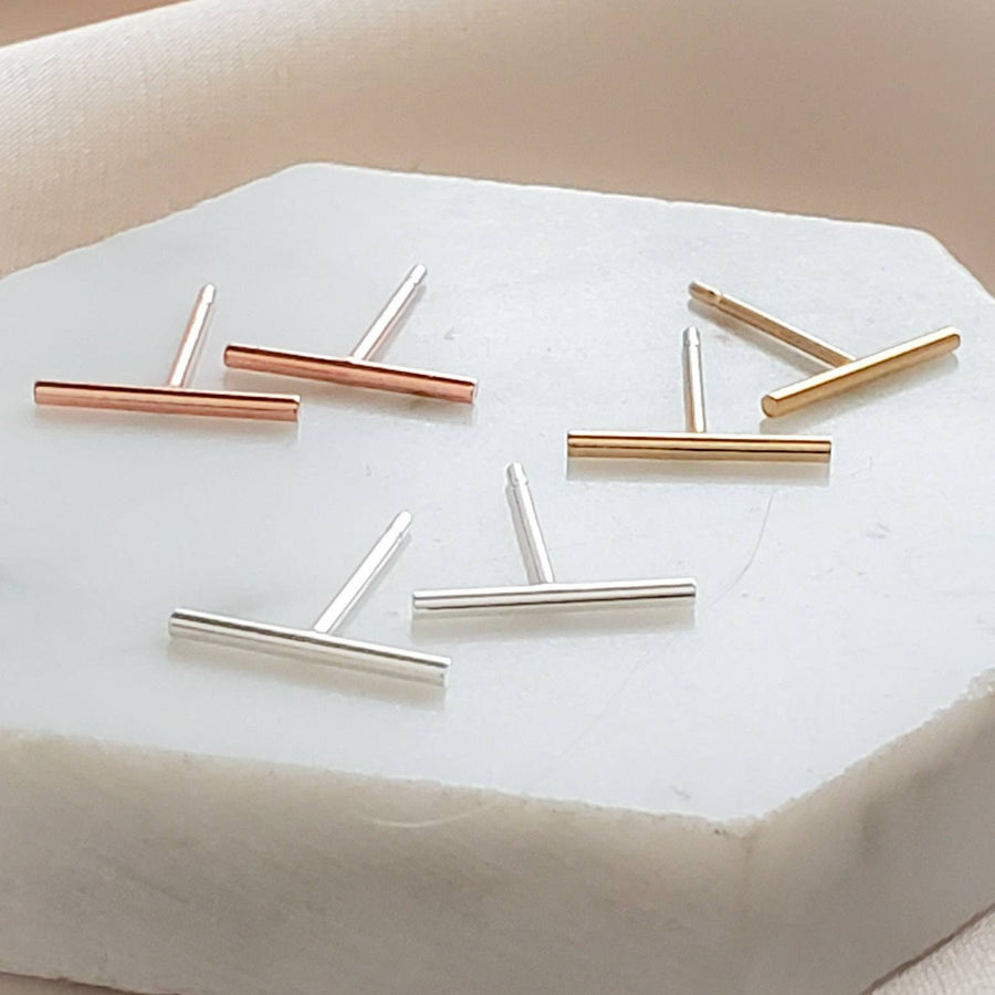 Little Modern Bar Studs • Silver Bar Earrings • Dainty Minimalist Studs • Tiny Bar Studs • Multiple Piercings • Clean Lines • Ear Stack