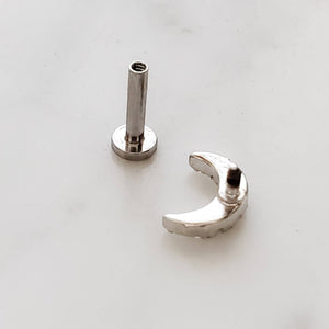 Crystal Pavé Crescent Moon Studs • Tiny Flat Back Earrings • Small Stud Earrings • Crescent Moon Earrings • Screw Back • Body Jewelry • 16g