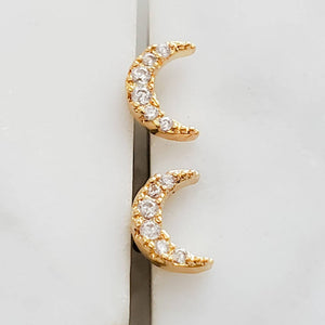 Crystal Pavé Crescent Moon Studs • Tiny Flat Back Earrings • Small Stud Earrings • Crescent Moon Earrings • Screw Back • Body Jewelry • 16g