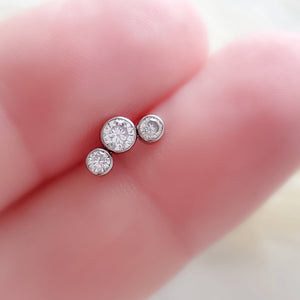 3 Diamond CZ Stud Crescent • Threadless Push in Flat Back • Labret • Monroe • Cartilage • Lip • Body Jewelry • Implant Grade Titanium • 18g