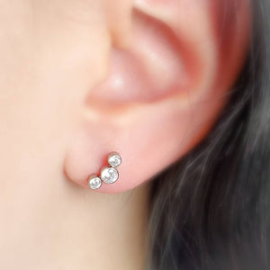 3 Diamond CZ Stud Crescent • Threadless Push in Flat Back • Labret • Monroe • Cartilage • Lip • Body Jewelry • Implant Grade Titanium • 18g