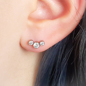 3 Diamond CZ Stud Crescent • Threadless Push in Flat Back • Labret • Monroe • Cartilage • Lip • Body Jewelry • Implant Grade Titanium • 18g