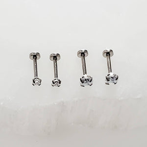 Tiny Diamond CZ Flat Back Studs • Threadless • Lobe • Labret • Monroe • Cartilage • Lip • Body Jewelry • Implant Grade Titanium • 18g