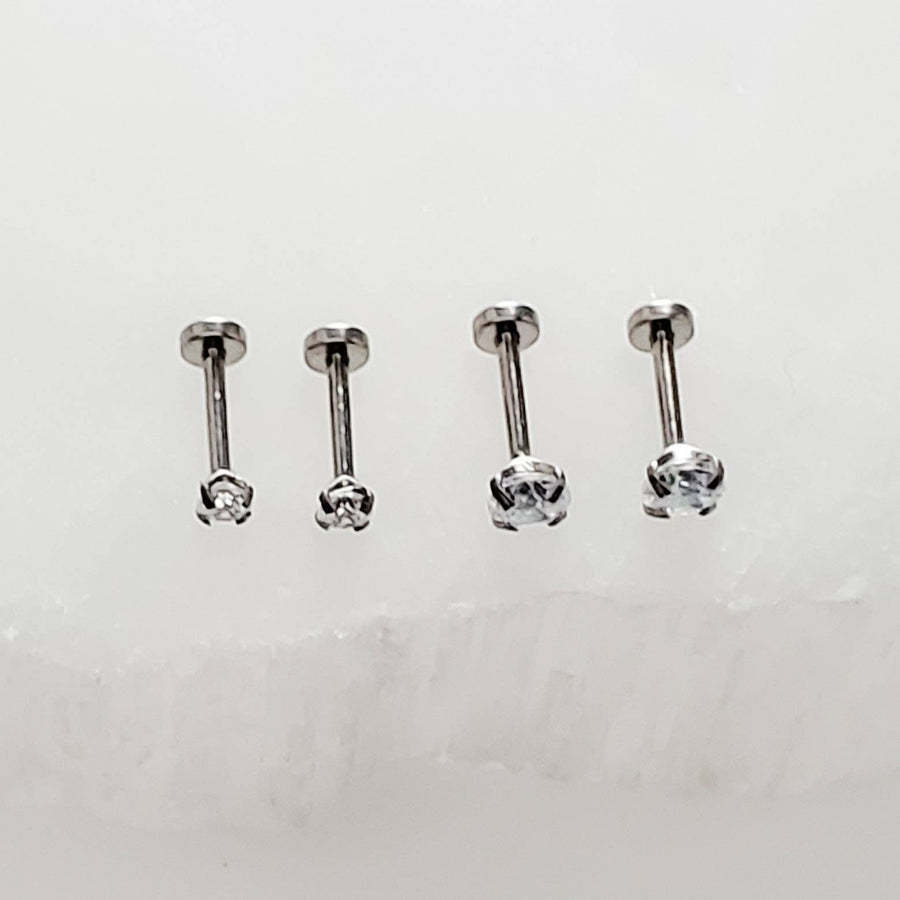 Tiny Diamond CZ Flat Back Studs • Threadless • Lobe • Labret • Monroe • Cartilage • Lip • Body Jewelry • Implant Grade Titanium • 18g