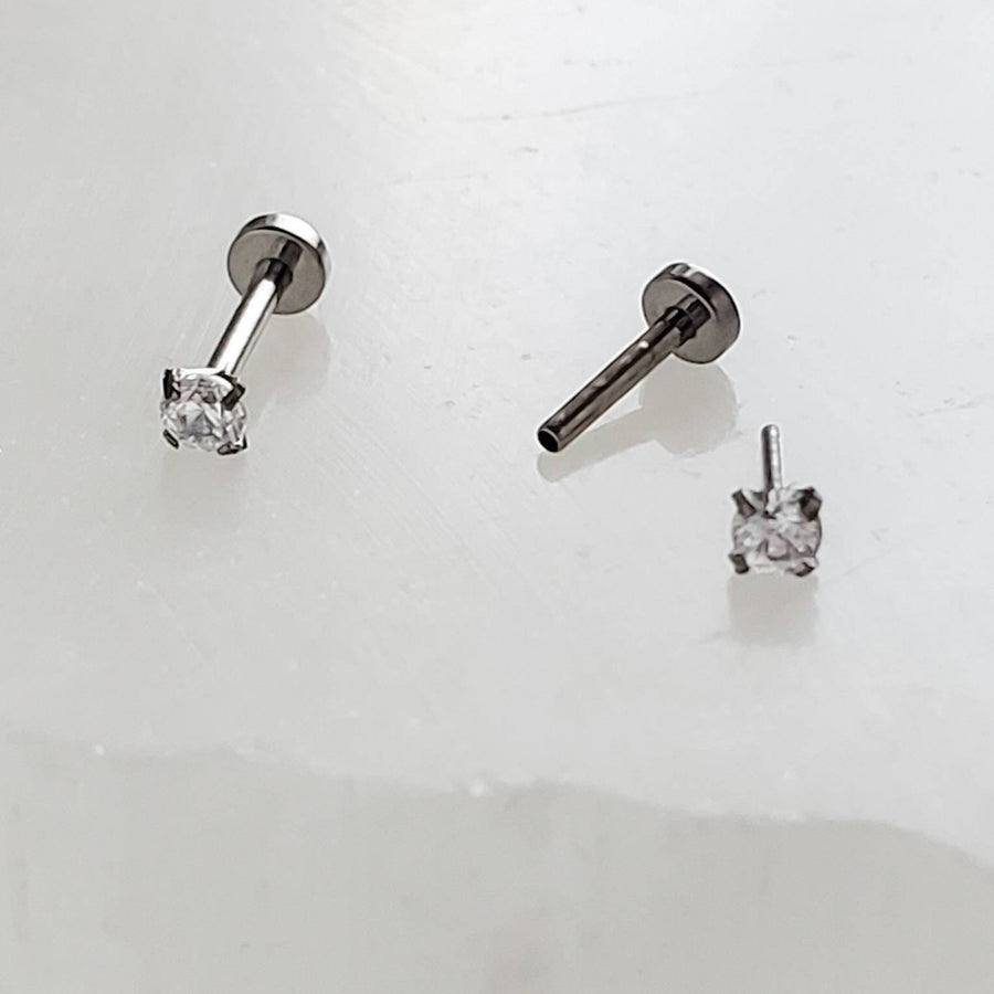 Tiny Diamond CZ Flat Back Studs • Threadless • Lobe • Labret • Monroe • Cartilage • Lip • Body Jewelry • Implant Grade Titanium • 18g