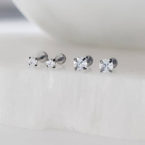 Tiny Diamond CZ Flat Back Studs • Threadless • Lobe • Labret • Monroe • Cartilage • Lip • Body Jewelry • Implant Grade Titanium • 18g