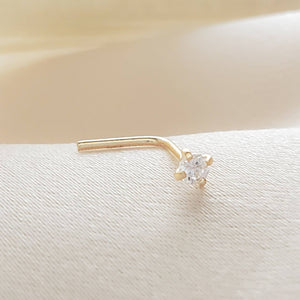 Dainty Nose Stud • 14K Gold & Diamond CZ Nose Ring • 22G • Dainty 14 karat Nose Jewelry • L Bend or Screw • Delicate Nose Stud • Minimalist