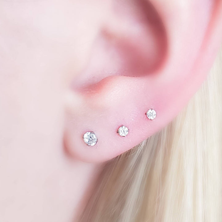 Tiny Diamond CZ Flat Back Studs • Threadless • Lobe • Labret • Monroe • Cartilage • Lip • Body Jewelry • Implant Grade Titanium • 18g