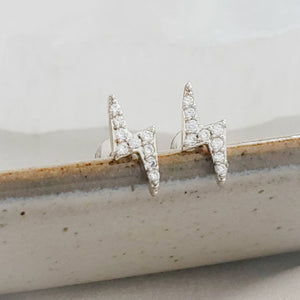 Pavé Lightning Bolts• Flat Back Studs • Srcew Backs • Gold Lightning Bolts • Body Jewelry • Lightning Earrings • Dainty Studs • 16g