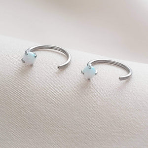 Delicate Opal Hug Hoops • Prong Set • 20g• Thin Opal Hoops • Open Skinny Hoop • Modern Hoop Earrings • Tiny Hug Hoops • Delicate Earrings