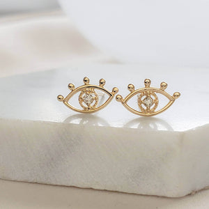 14k Gold & Genuine Diamond Evil Eye Studs.