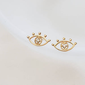 14k Gold & Genuine Diamond Evil Eye Studs.