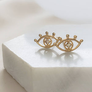 14k Gold & Genuine Diamond Evil Eye Studs.