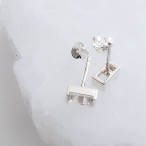 Crystal Baguette Studs • Elegant & Classic Earrings • Silver Studs • Modern Style • Minimalist Fashion • Clear Crystal Stud Earrings