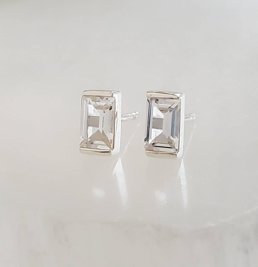 Crystal Baguette Studs • Elegant & Classic Earrings • Silver Studs • Modern Style • Minimalist Fashion • Clear Crystal Stud Earrings