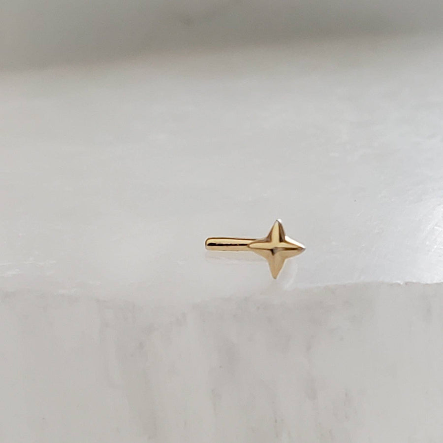 14K Gold Star Nose Stud • L Bend Nose Stud • 20 Gauge Nose Jewelry • Tiny Star Nose Stud • Diamond Star Stud • Compass Star Stud