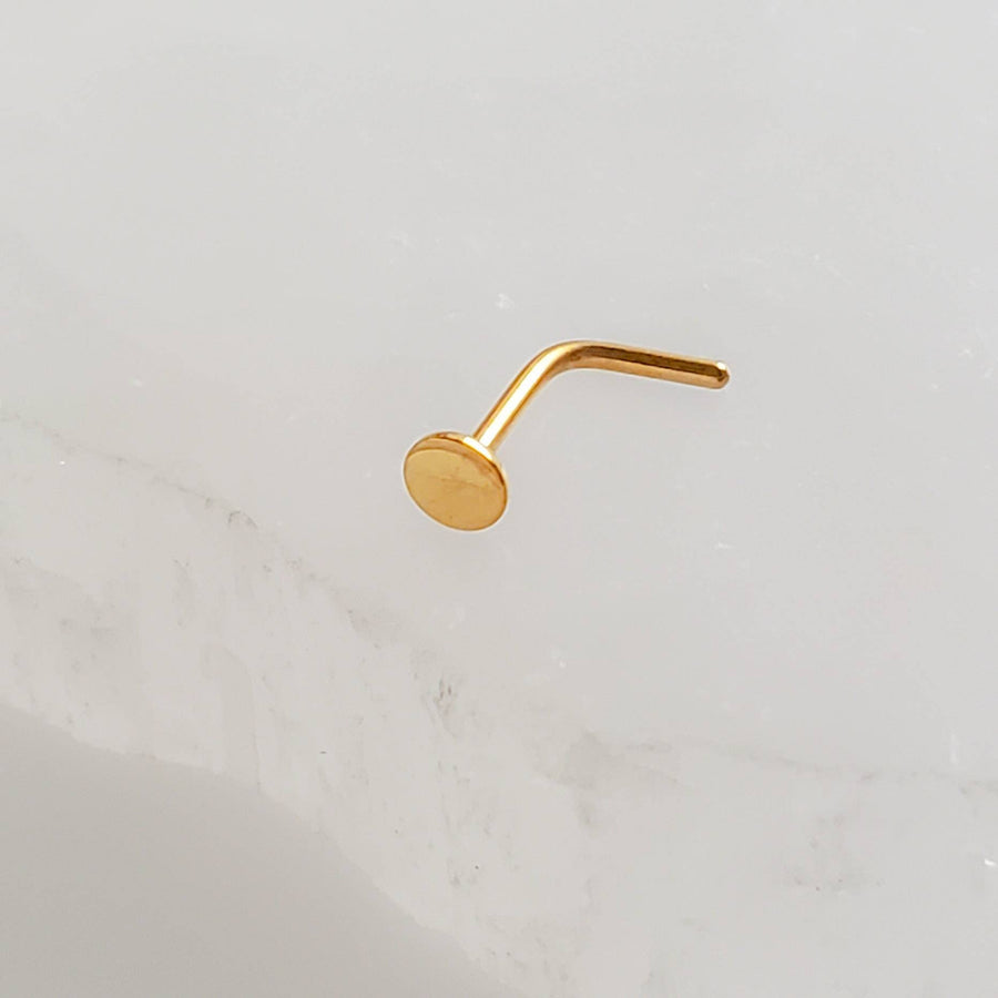 Little Dot Nose Stud • L Bend Nose Stud • 20 Gauge Nose Jewelry • 14k Yellow Gold Plated • Minimalist Style • Flat Disc • Circle