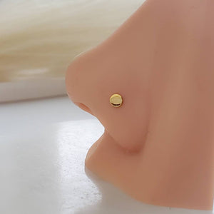 Little Dot Nose Stud • L Bend Nose Stud • 20 Gauge Nose Jewelry • 14k Yellow Gold Plated • Minimalist Style • Flat Disc • Circle