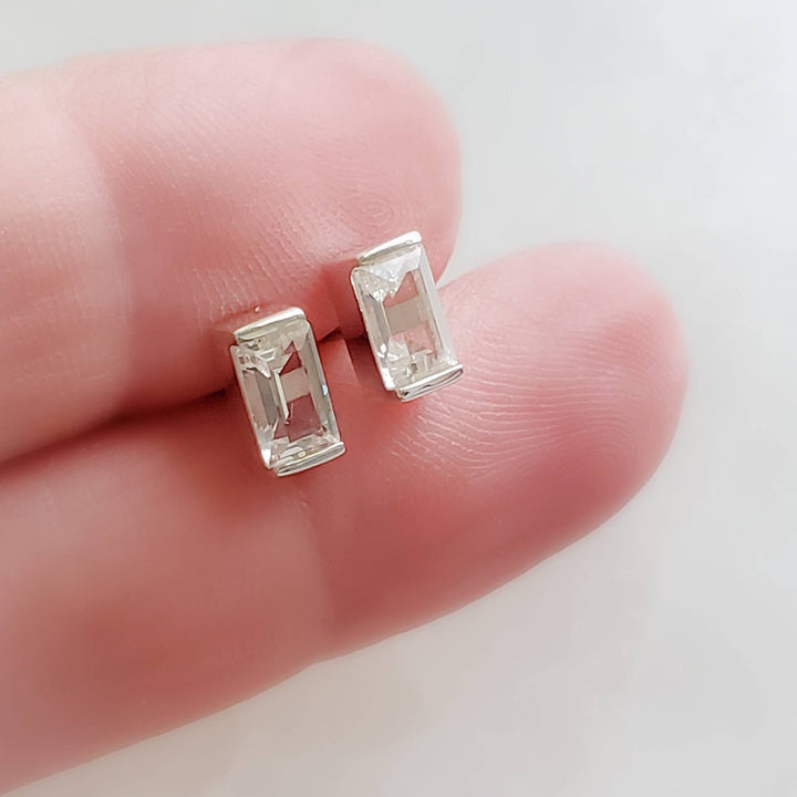 Crystal Baguette Studs • Elegant & Classic Earrings • Silver Studs • Modern Style • Minimalist Fashion • Clear Crystal Stud Earrings