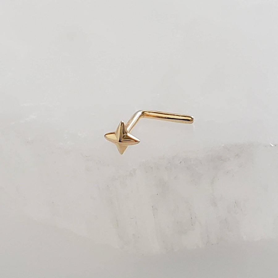 14K Gold Star Nose Stud • L Bend Nose Stud • 20 Gauge Nose Jewelry • Tiny Star Nose Stud • Diamond Star Stud • Compass Star Stud