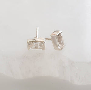 Crystal Baguette Studs • Elegant & Classic Earrings • Silver Studs • Modern Style • Minimalist Fashion • Clear Crystal Stud Earrings