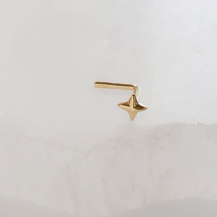 14K Gold Star Nose Stud • L Bend Nose Stud • 20 Gauge Nose Jewelry • Tiny Star Nose Stud • Diamond Star Stud • Compass Star Stud