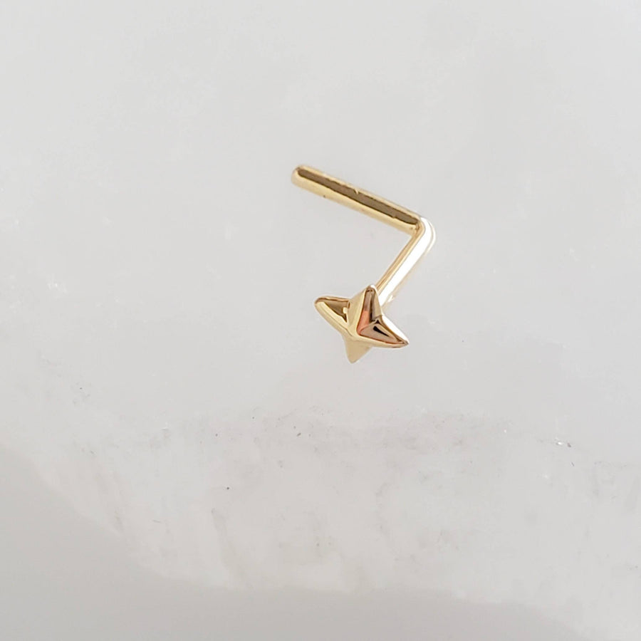 14K Gold Star Nose Stud • L Bend Nose Stud • 20 Gauge Nose Jewelry • Tiny Star Nose Stud • Diamond Star Stud • Compass Star Stud