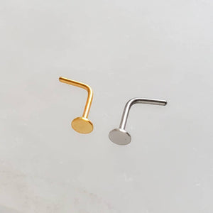 Little Dot Nose Stud • L Bend Nose Stud • 20 Gauge Nose Jewelry • 14k Yellow Gold Plated • Minimalist Style • Flat Disc • Circle