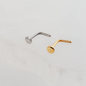 Little Dot Nose Stud • L Bend Nose Stud • 20 Gauge Nose Jewelry • 14k Yellow Gold Plated • Minimalist Style • Flat Disc • Circle