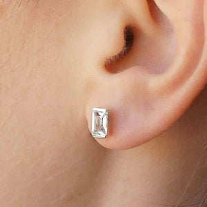 Crystal Baguette Studs • Elegant & Classic Earrings • Silver Studs • Modern Style • Minimalist Fashion • Clear Crystal Stud Earrings