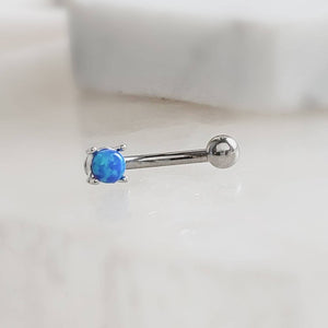 Opal Belly Ring • Prong Set Lab Opal • Non Dangle Belly Stud • Navel Piercing • 16 Gauge • Petite Belly Ring • Surgical Steel • Eyebrow Ring