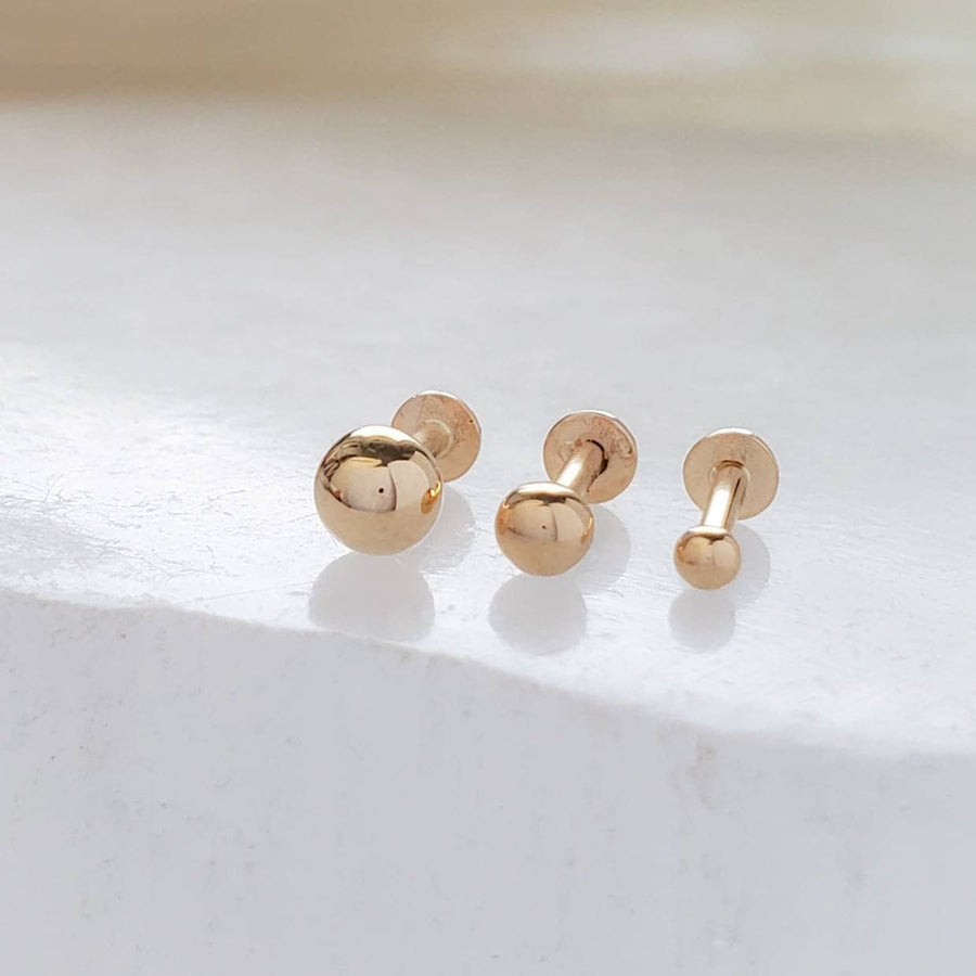 14k Flat Back Ball Studs • Comfort Studs • Sleep In Earrings • Push In Flat Back • Ear Stack • Multiple Piercings • 18g • Fine Body Jewelry