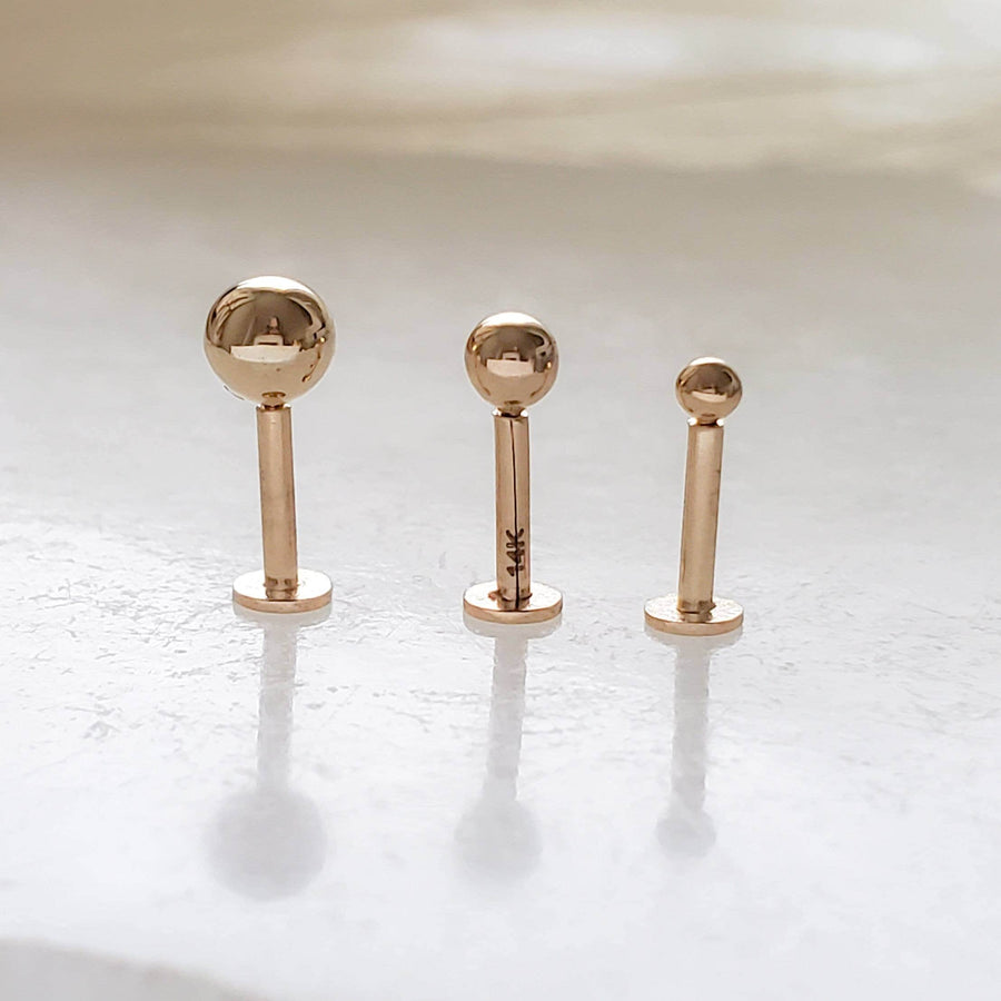 14k Flat Back Ball Studs • Comfort Studs • Sleep In Earrings • Push In Flat Back • Ear Stack • Multiple Piercings • 18g • Fine Body Jewelry