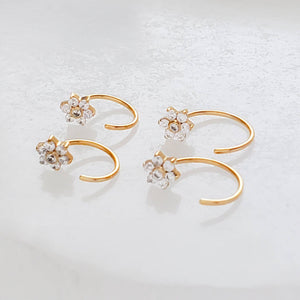 SPARKLE Flower Hug Hoops • Thin CZ Cluster Hoops • Open Skinny Hoop • Modern Hoop Earrings • Tiny Hug Hoops • Dainty Earrings • 20g