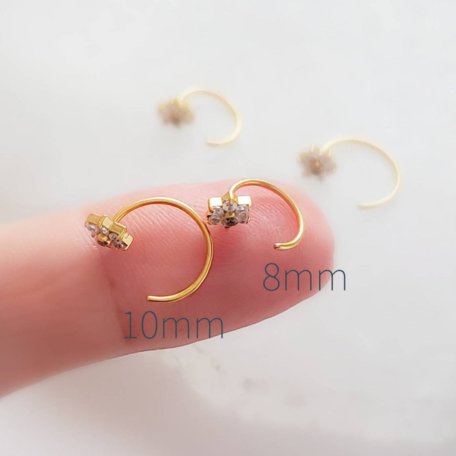 SPARKLE Flower Hug Hoops • Thin CZ Cluster Hoops • Open Skinny Hoop • Modern Hoop Earrings • Tiny Hug Hoops • Dainty Earrings • 20g