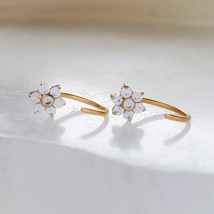 SPARKLE Flower Hug Hoops • Thin CZ Cluster Hoops • Open Skinny Hoop • Modern Hoop Earrings • Tiny Hug Hoops • Dainty Earrings • 20g